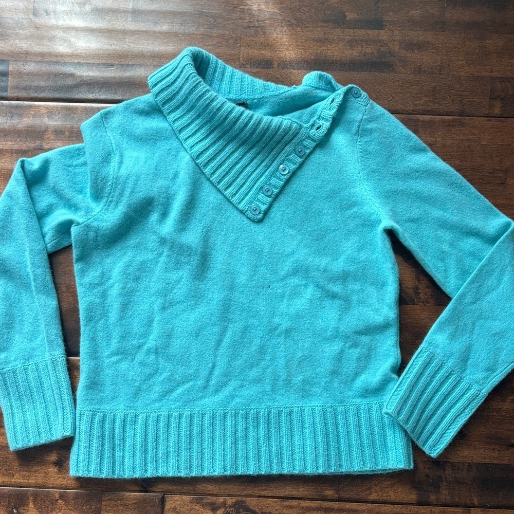 Jones New York Teal Button-Trim Asymmetric Cowl Sweater